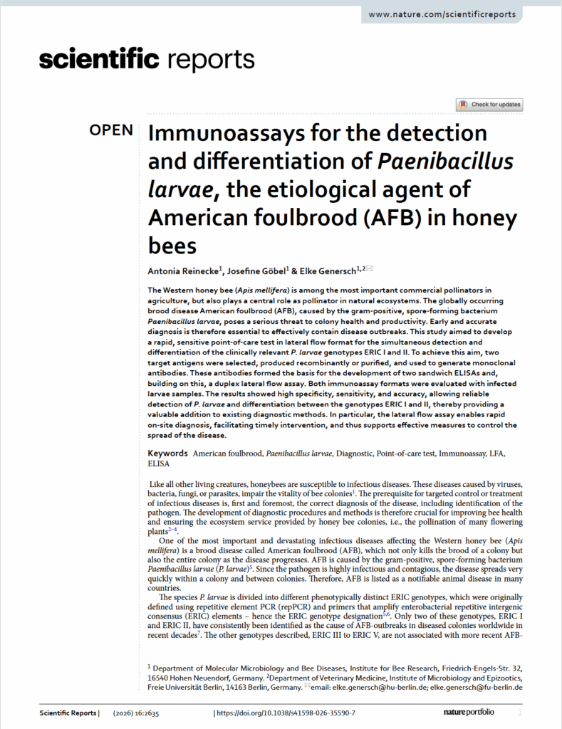 PDF: Immunoassays for the detection and differentiation of P. larvae, the agent of American foul brood (AFB) in honey bees